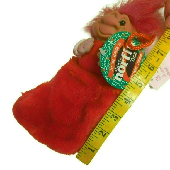 Vintage Norfin Christmas Troll In Plush Stocking Y1255 Red Hair 7.5-Inches - Picture 5 of 6